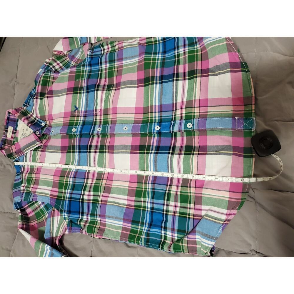 American Eagle Shirt Mens Large Green Blue Plaid Check Classic Fit Button Down - Picture 8 of 12